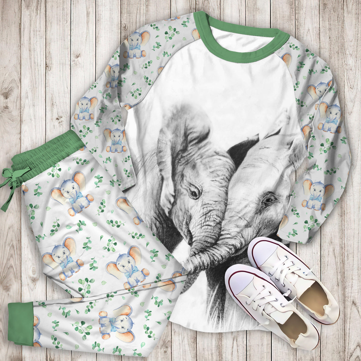 Elephant Pajama Set |Sleepwear Pjs Sets | Raglan Shirt Pants Set