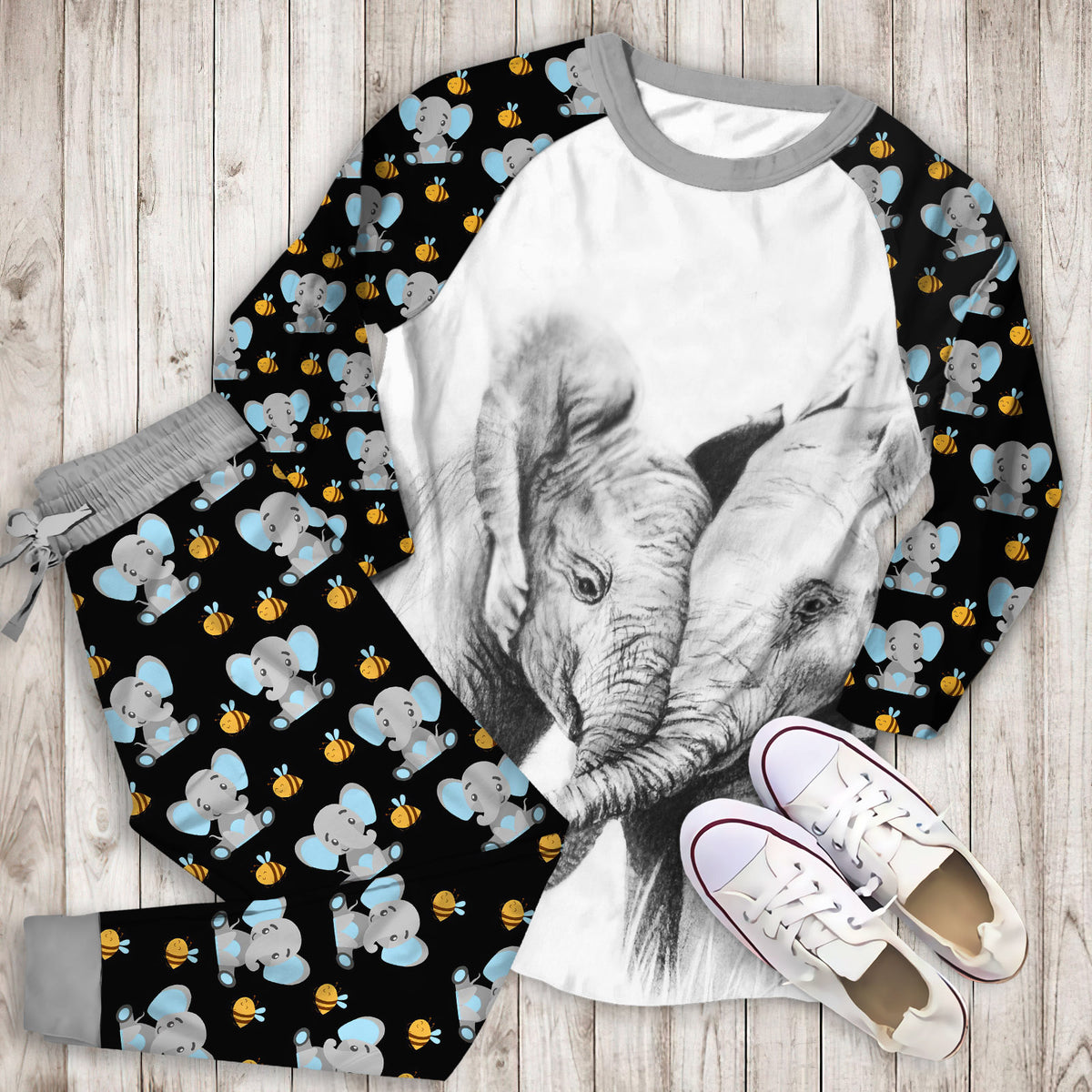 Elephant Pajama Set |Sleepwear Pjs Sets | Raglan Shirt Pants Set