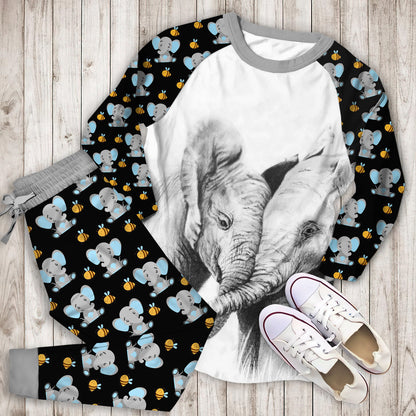 Elephant Pajama Set |Sleepwear Pjs Sets | Raglan Shirt Pants Set
