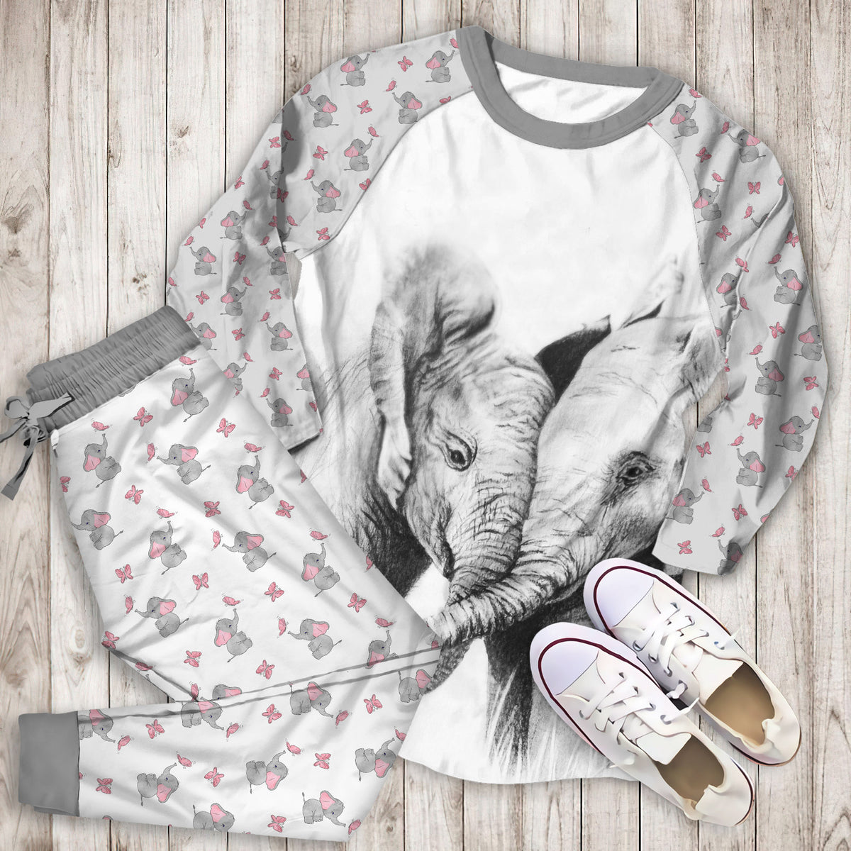 Elephant Pajama Set |Sleepwear Pjs Sets | Raglan Shirt Pants Set