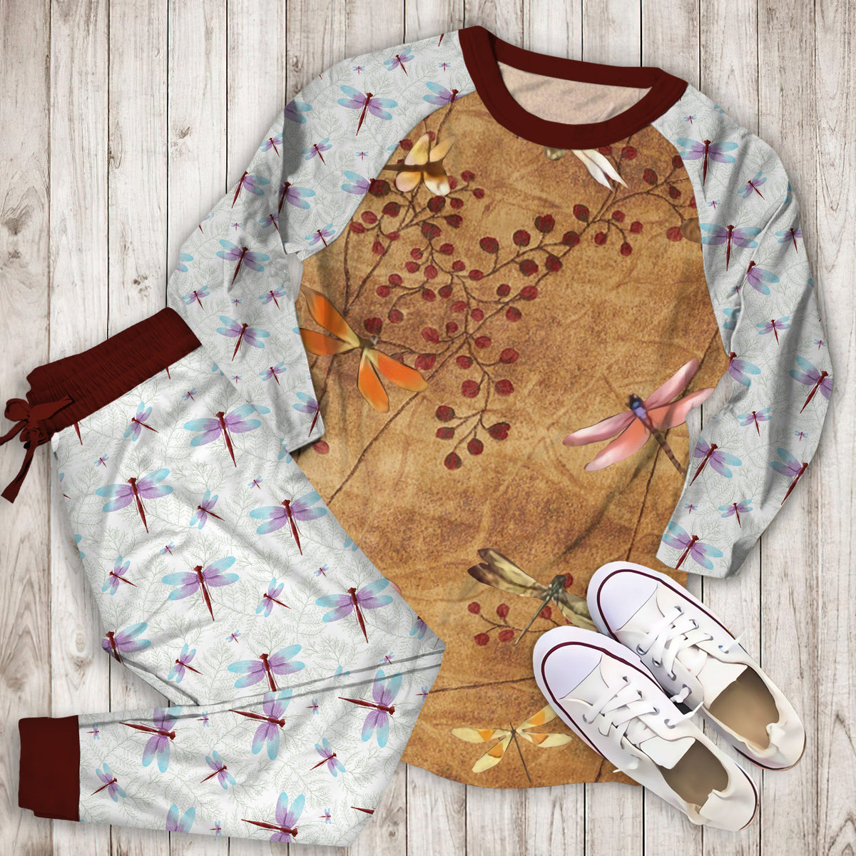 Dragonfly Pajama Set | Pajamas | Cotton Sleepwear Sets | Soft Long Sleeve Pjs | Raglan Shirt and Pants Set