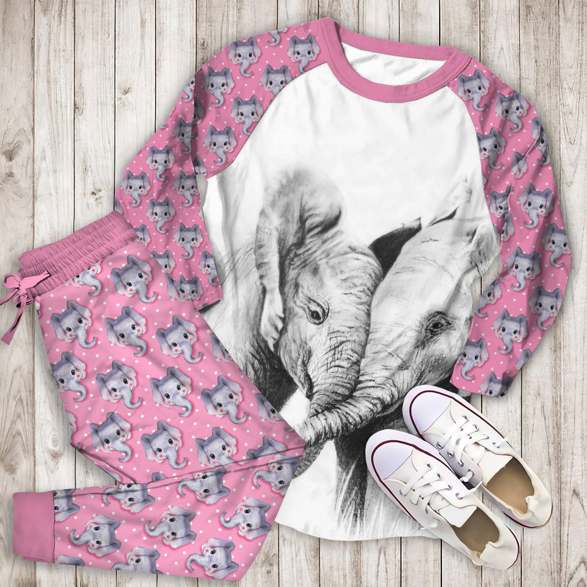 Elephant Pajama Set |Sleepwear Pjs Sets | Raglan Shirt Pants Set