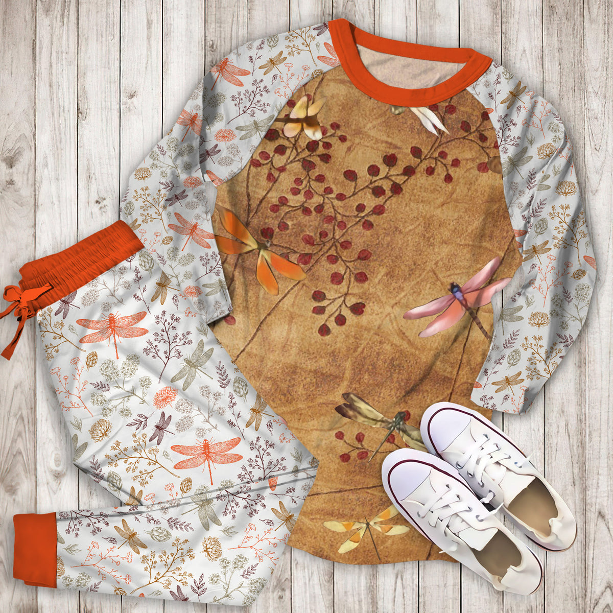 Dragonfly Pajama Set | Pajamas | Cotton Sleepwear Sets | Soft Long Sleeve Pjs | Raglan Shirt and Pants Set