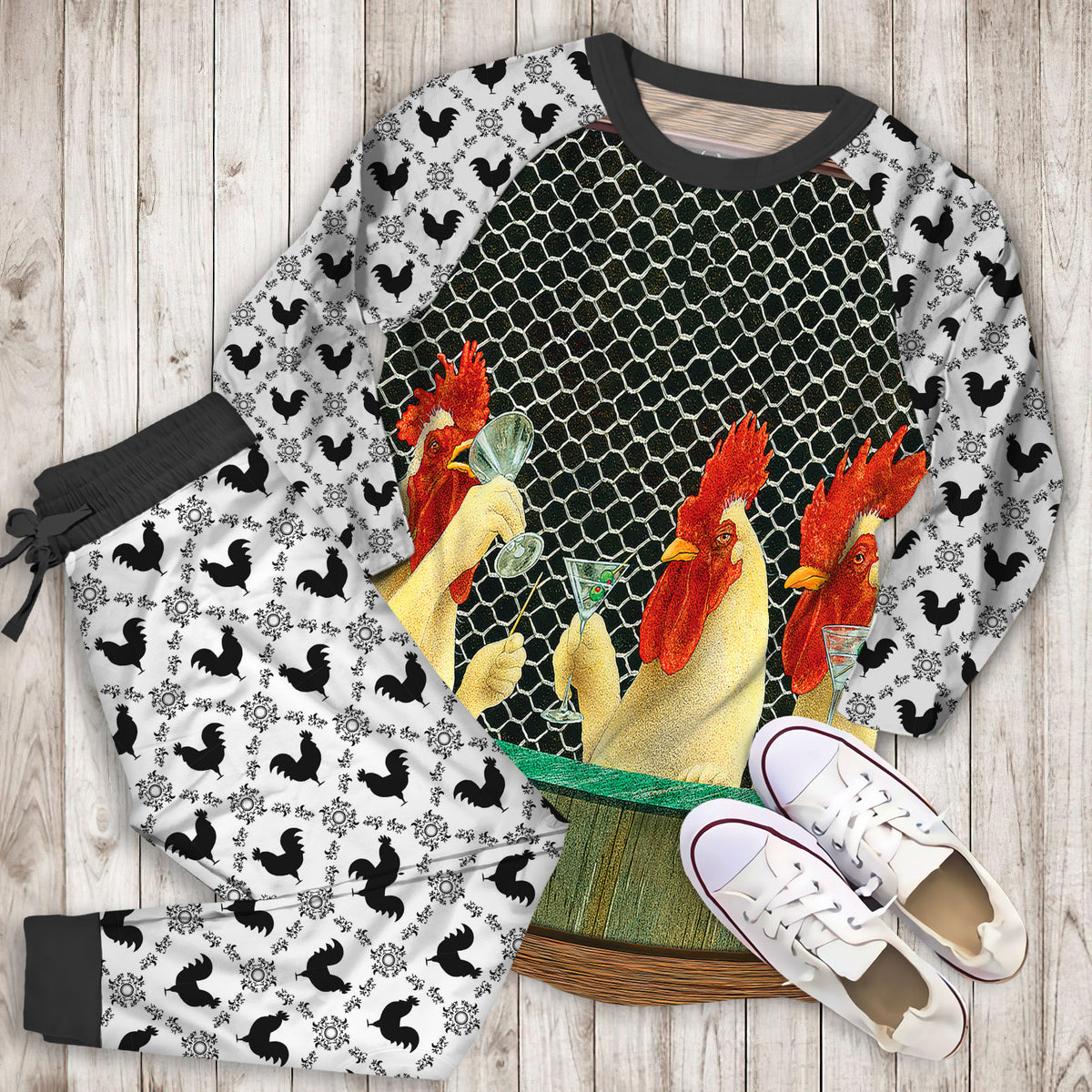 Rooster Family Pajama Set | Pajamas | Cotton Sleepwear Sets | Soft Long Sleeve Pjs | Raglan Shirt and Pants Set