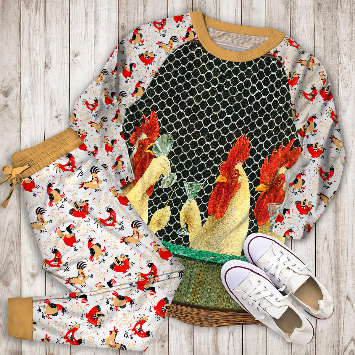 Rooster Family Pajama Set | Pajamas | Cotton Sleepwear Sets | Soft Long Sleeve Pjs | Raglan Shirt and Pants Set