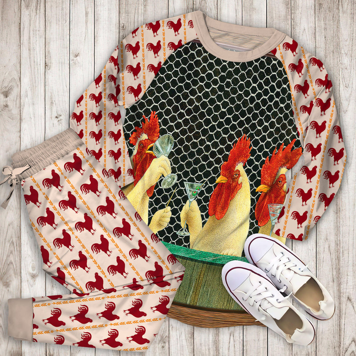 Rooster Family Pajama Set | Pajamas | Cotton Sleepwear Sets | Soft Long Sleeve Pjs | Raglan Shirt and Pants Set