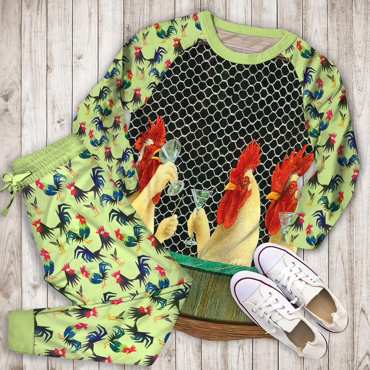 Rooster Family Pajama Set | Pajamas | Cotton Sleepwear Sets | Soft Long Sleeve Pjs | Raglan Shirt and Pants Set