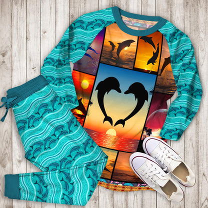 Dolphins Pajama Set | Pajamas | Cotton Sleepwear Sets | Soft Long Sleeve Pjs | Raglan Shirt and Pants Set