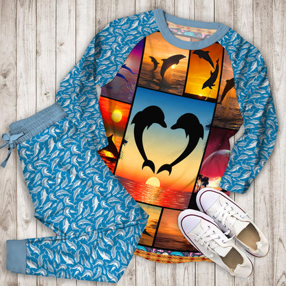 Dolphins Pajama Set | Pajamas | Cotton Sleepwear Sets | Soft Long Sleeve Pjs | Raglan Shirt and Pants Set