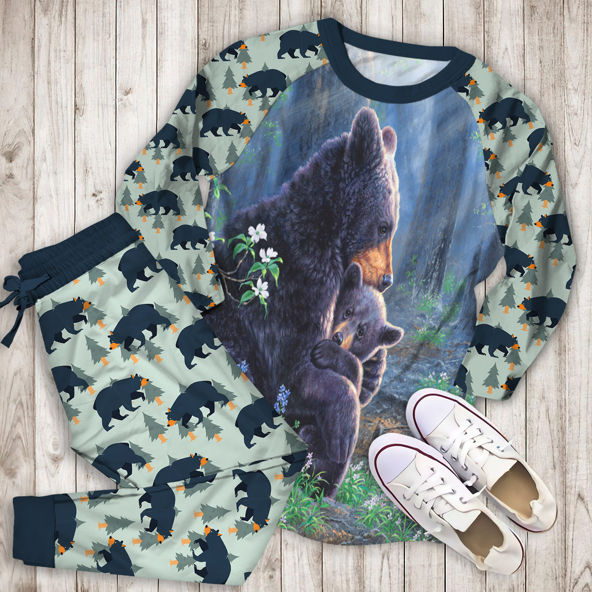 Bear Pajama Set | Pajamas | Cotton Sleepwear Sets | Soft Long Sleeve Pjs | Raglan Shirt and Pants Set