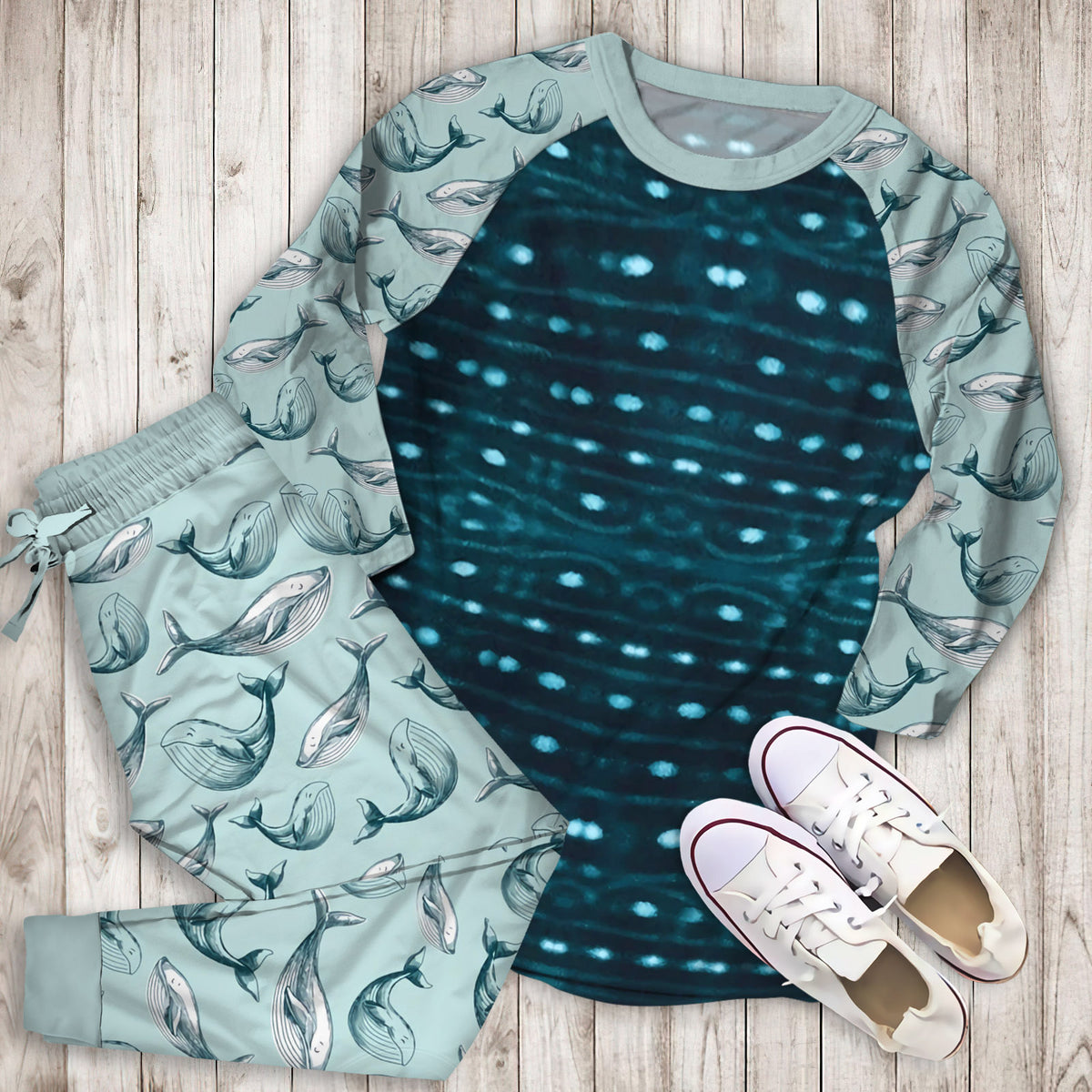 Whale Shark Pajama Set |Sleepwear Pjs Sets | Raglan Shirt Pants Set