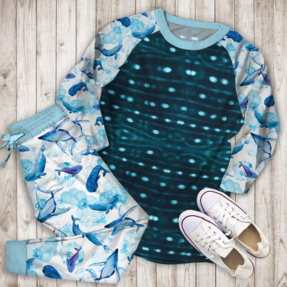 Whale Shark Pajama Set |Sleepwear Pjs Sets | Raglan Shirt Pants Set