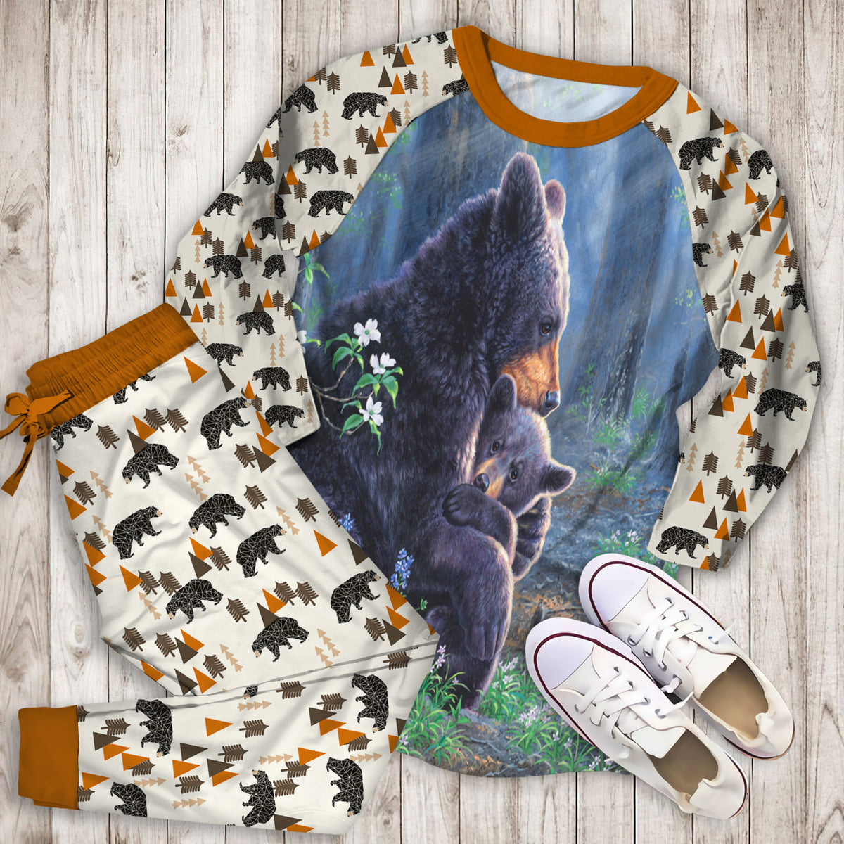 Bear Pajama Set | Pajamas | Cotton Sleepwear Sets | Soft Long Sleeve Pjs | Raglan Shirt and Pants Set