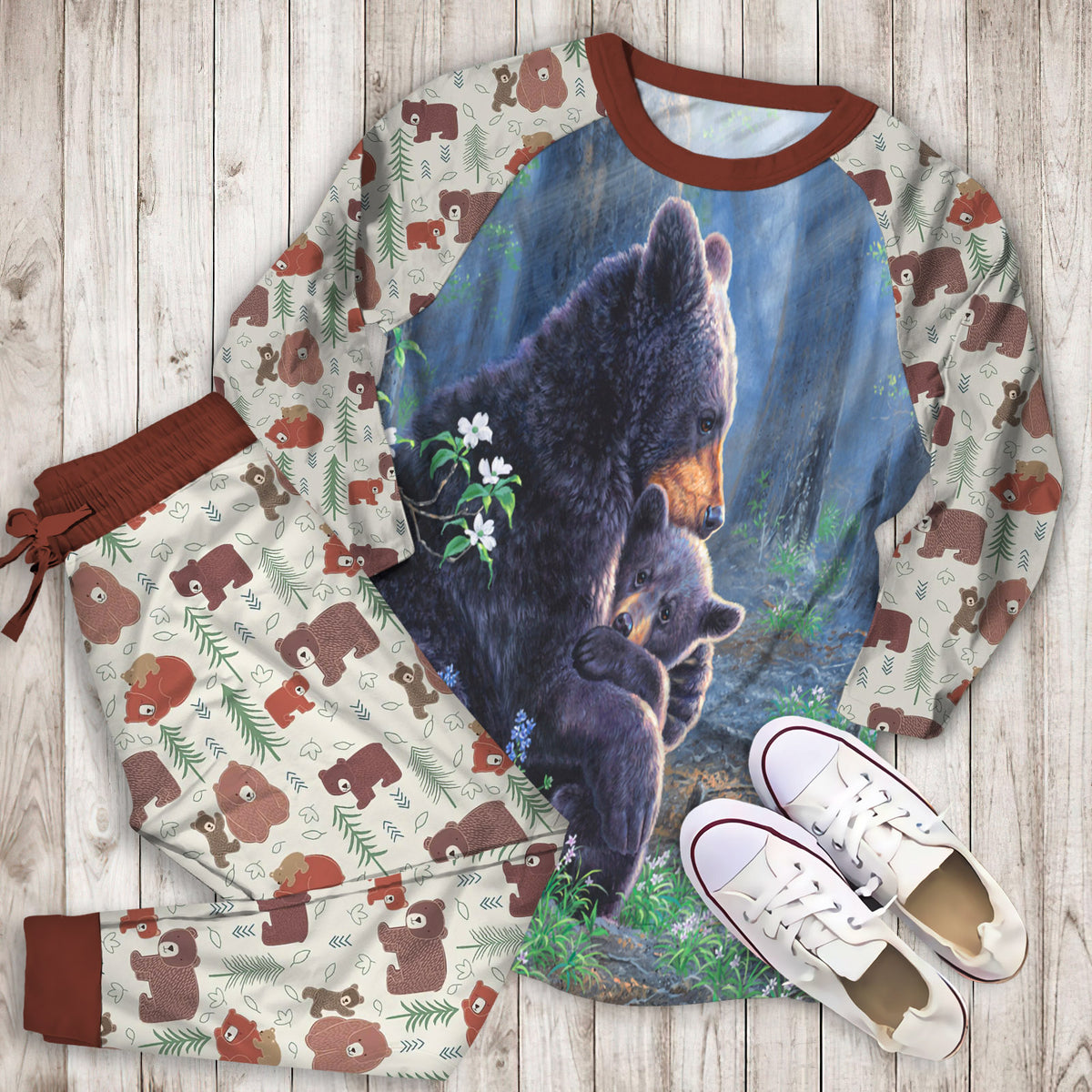 Bear Pajama Set | Pajamas | Cotton Sleepwear Sets | Soft Long Sleeve Pjs | Raglan Shirt and Pants Set