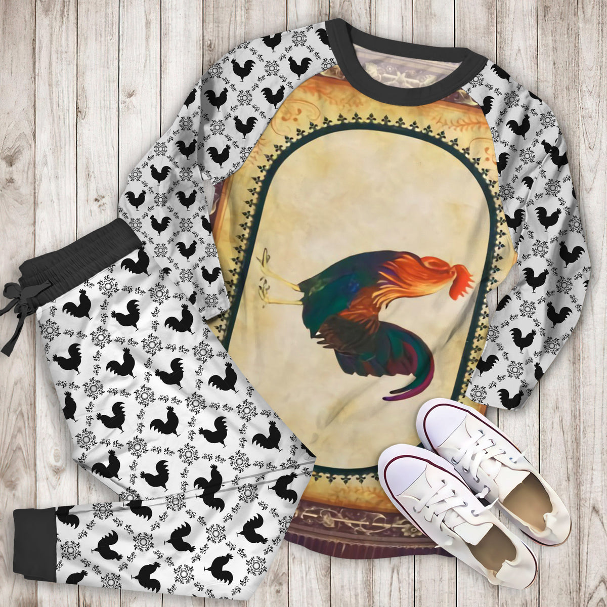 Rooster Pajama Set | Pajamas | Cotton Sleepwear Sets | Soft Long Sleeve Pjs | Raglan Shirt and Pants Set