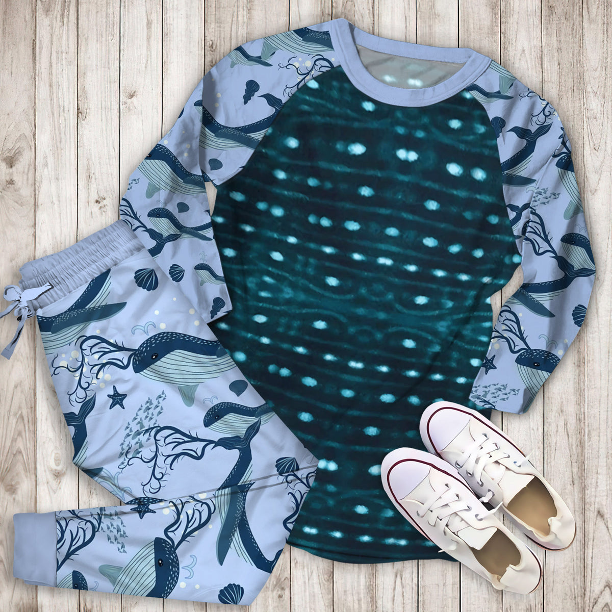 Whale Shark Pajama Set |Sleepwear Pjs Sets | Raglan Shirt Pants Set