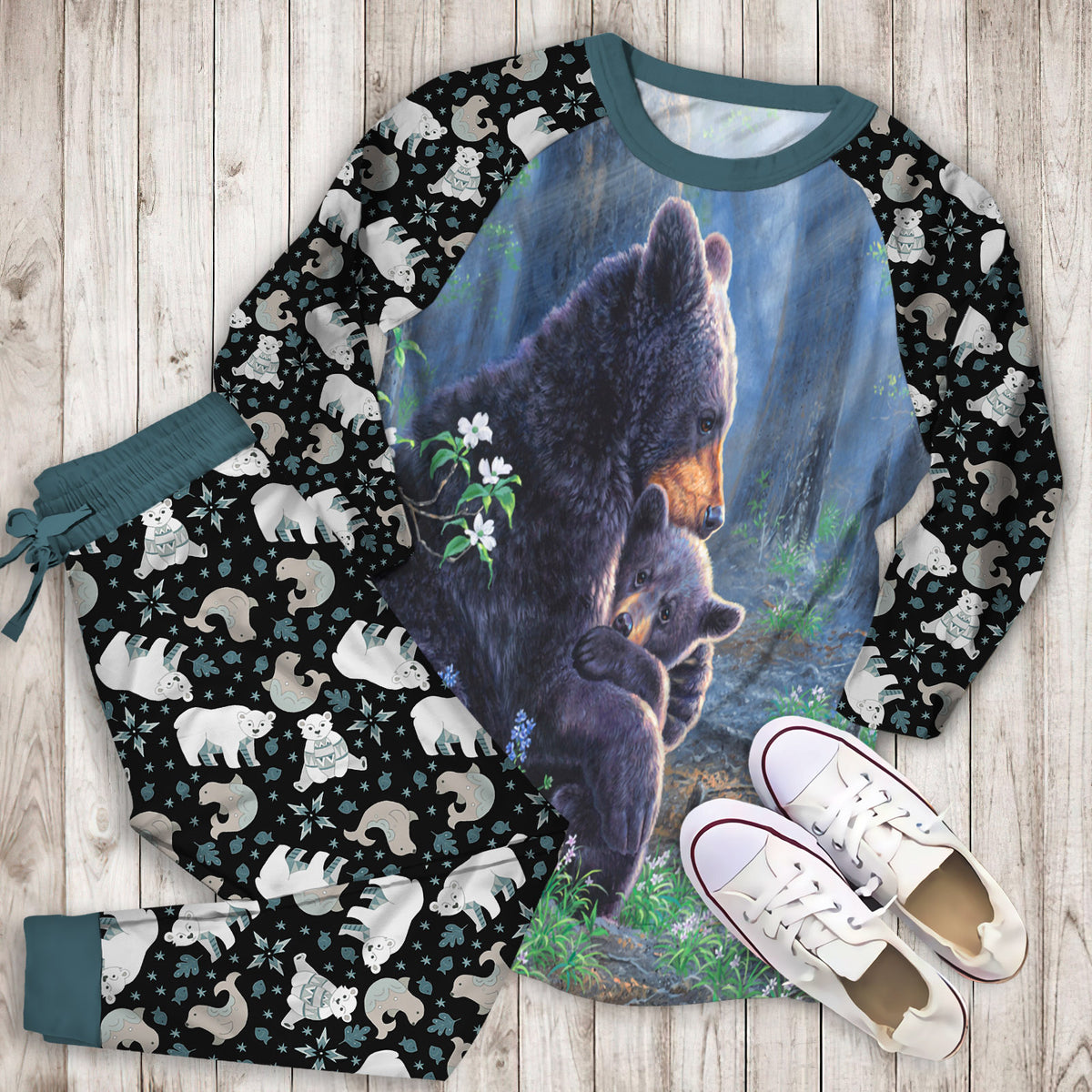 Bear Pajama Set | Pajamas | Cotton Sleepwear Sets | Soft Long Sleeve Pjs | Raglan Shirt and Pants Set