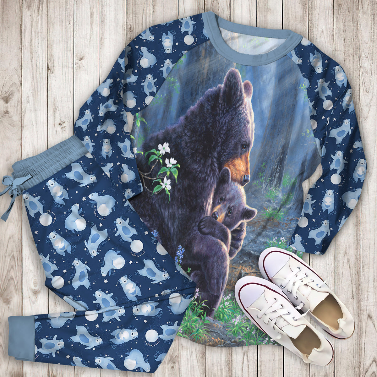 Bear Pajama Set | Pajamas | Cotton Sleepwear Sets | Soft Long Sleeve Pjs | Raglan Shirt and Pants Set