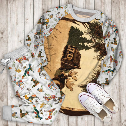 Wildlife Moose Pajama Set |Sleepwear Pjs Sets | Raglan Shirt Pants Set