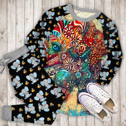 Elephant Pajama Set | Pajamas | Cotton Sleepwear Sets | Soft Long Sleeve Pjs | Raglan Shirt and Pants Set