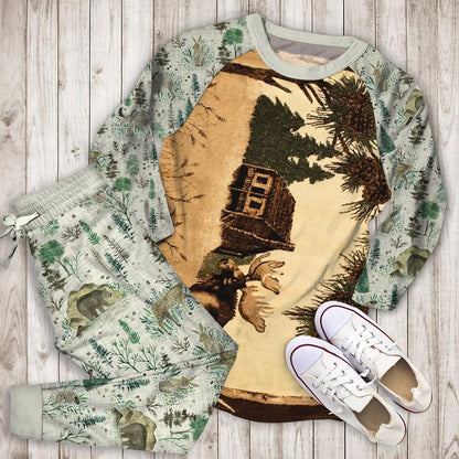 Wildlife Moose Pajama Set |Sleepwear Pjs Sets | Raglan Shirt Pants Set
