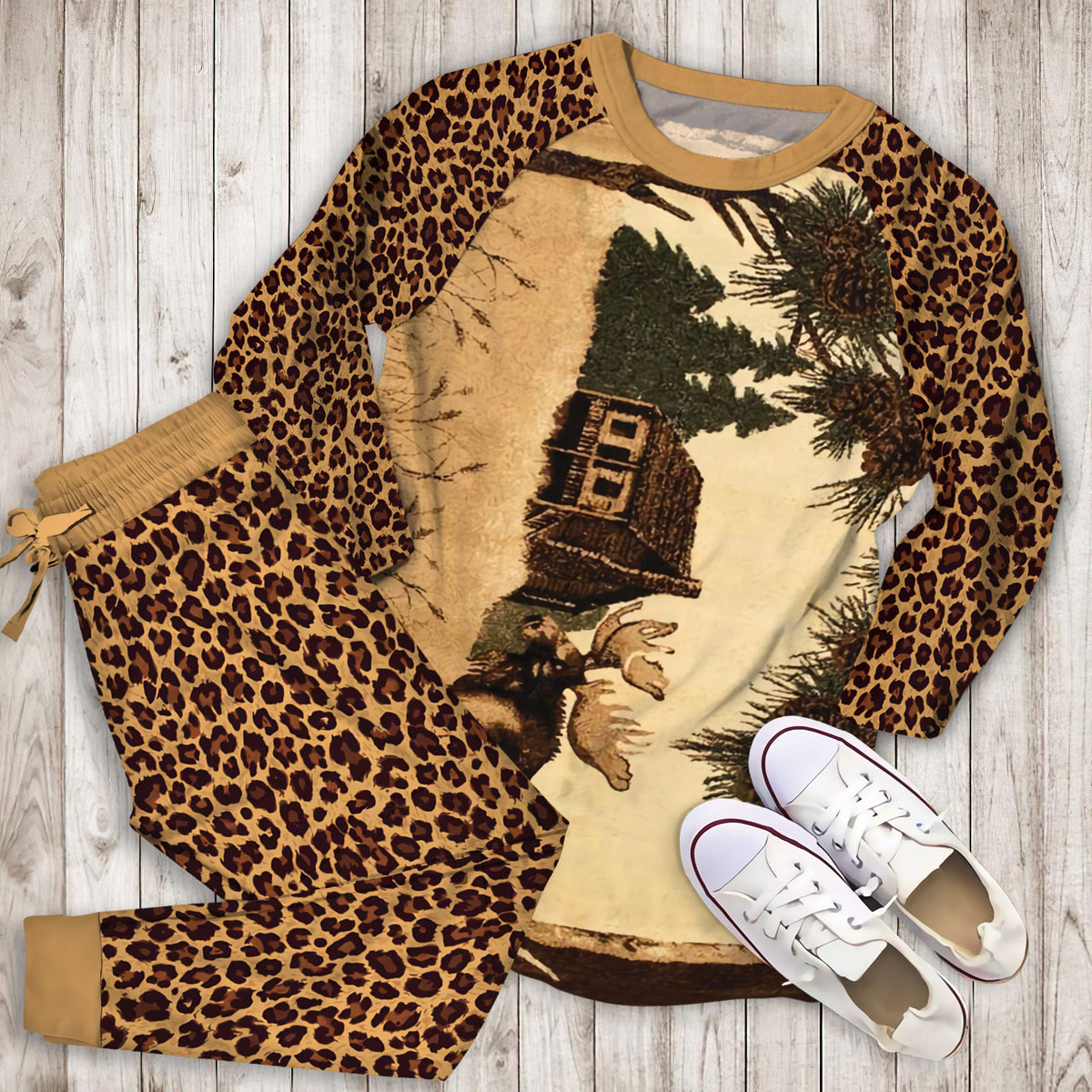 Wildlife Moose Pajama Set |Sleepwear Pjs Sets | Raglan Shirt Pants Set