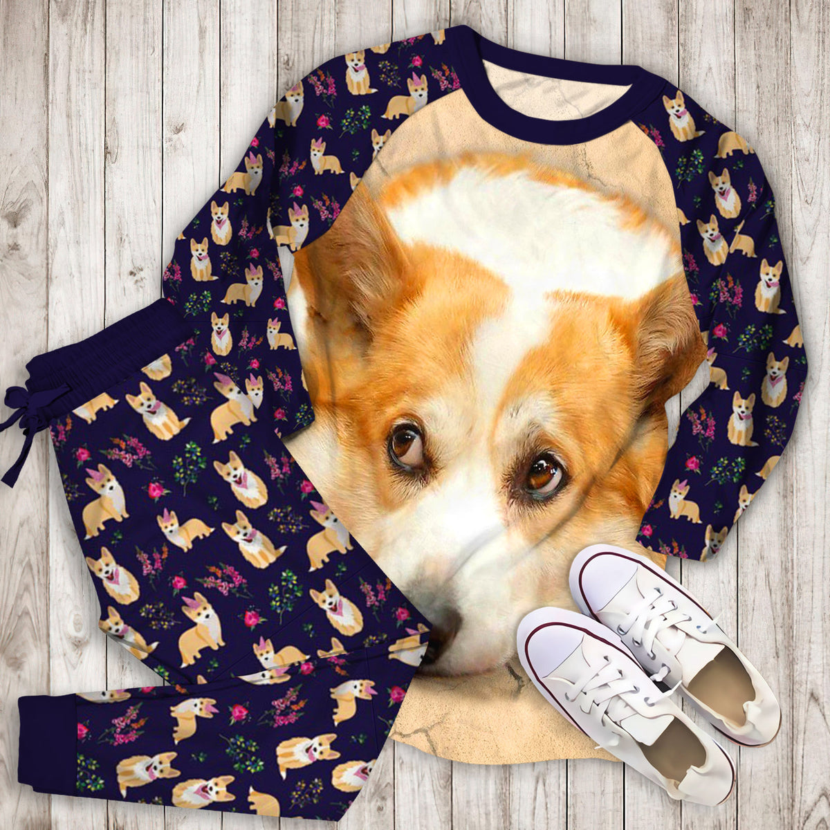 Pembroke Welsh Corgi Pajama Set | Pajamas | Cotton Sleepwear Sets | Soft Long Sleeve Pjs | Raglan Shirt and Pants Set