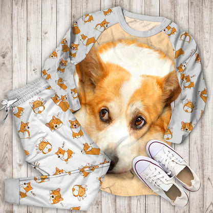 Pembroke Welsh Corgi Pajama Set | Pajamas | Cotton Sleepwear Sets | Soft Long Sleeve Pjs | Raglan Shirt and Pants Set