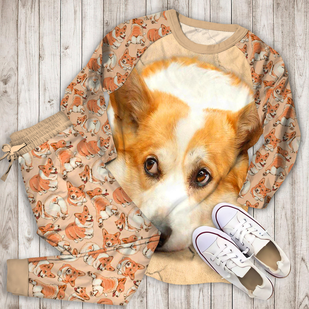 Pembroke Welsh Corgi Pajama Set | Pajamas | Cotton Sleepwear Sets | Soft Long Sleeve Pjs | Raglan Shirt and Pants Set