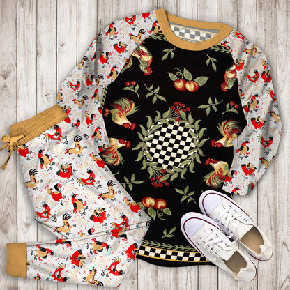 Rooster Chicken Pajama Set | Pajamas | Cotton Sleepwear Sets | Soft Long Sleeve Pjs | Raglan Shirt and Pants Set