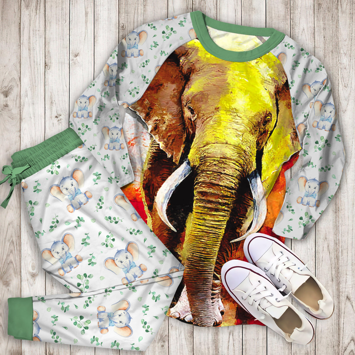 Elephant Pajama Set |Sleepwear Pjs Sets | Raglan Shirt Pants Set