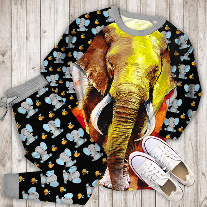 Elephant Pajama Set |Sleepwear Pjs Sets | Raglan Shirt Pants Set