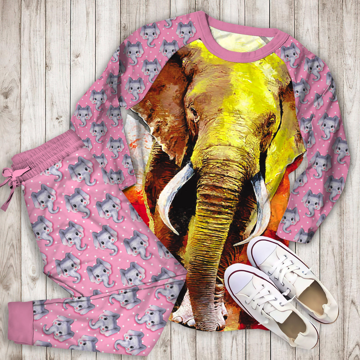 Elephant Pajama Set |Sleepwear Pjs Sets | Raglan Shirt Pants Set