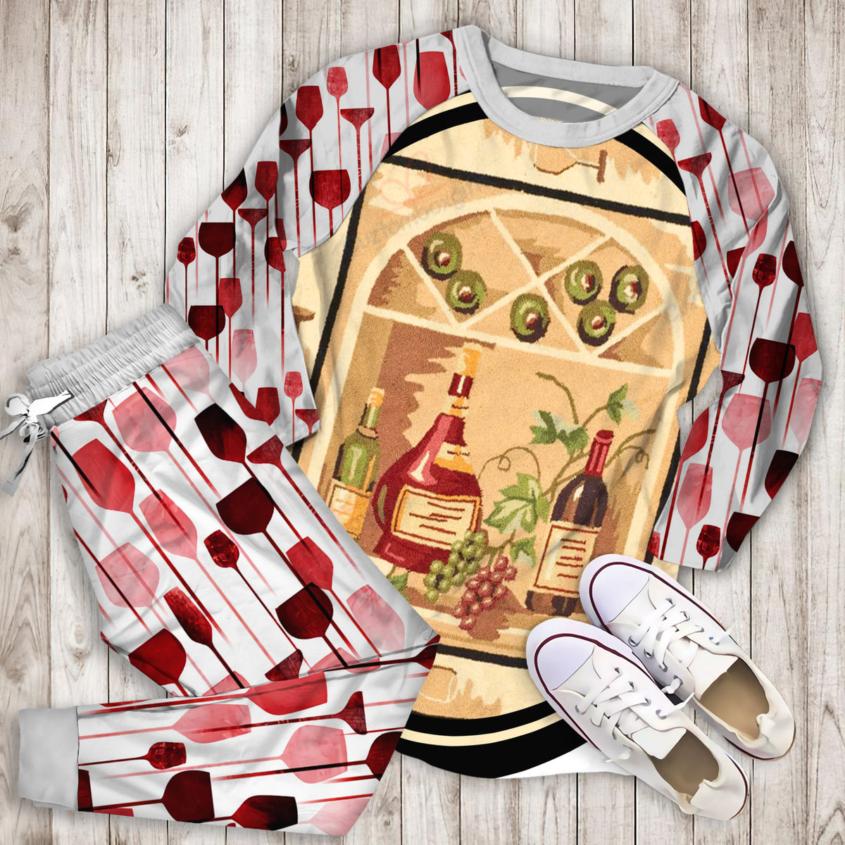 Wine Pajama Set | Pajamas | Cotton Sleepwear Sets | Soft Long Sleeve Pjs | Raglan Shirt and Pants Set