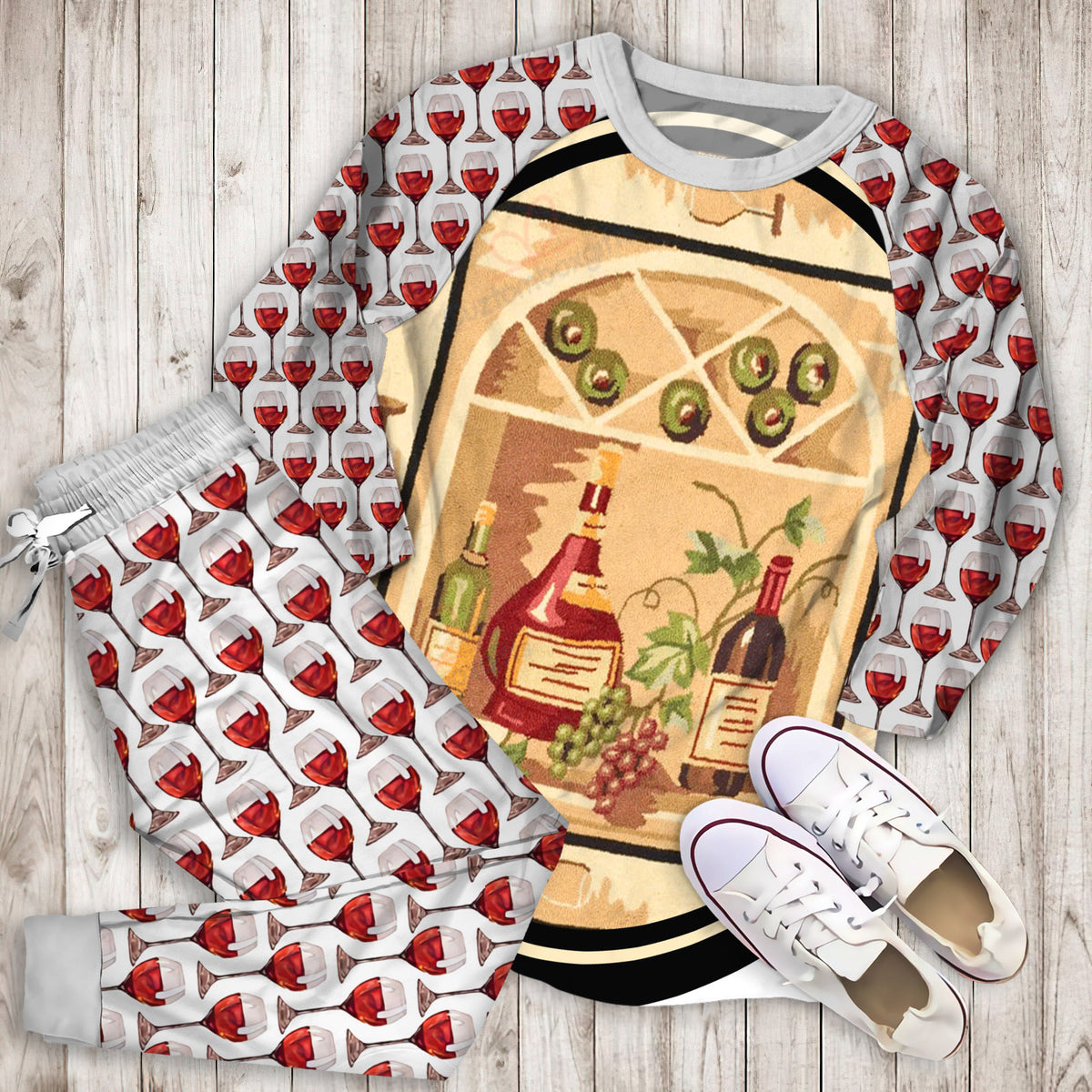 Wine Pajama Set | Pajamas | Cotton Sleepwear Sets | Soft Long Sleeve Pjs | Raglan Shirt and Pants Set