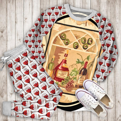 Wine Pajama Set | Pajamas | Cotton Sleepwear Sets | Soft Long Sleeve Pjs | Raglan Shirt and Pants Set