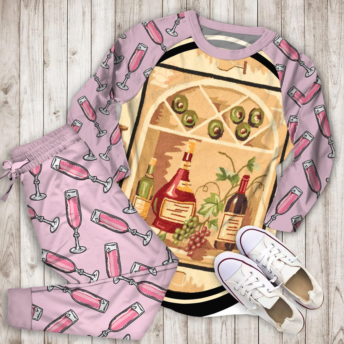 Wine Pajama Set | Pajamas | Cotton Sleepwear Sets | Soft Long Sleeve Pjs | Raglan Shirt and Pants Set