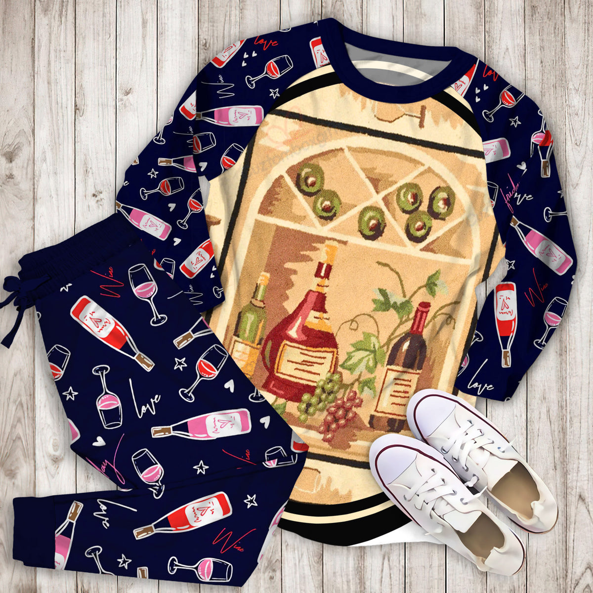 Wine Pajama Set | Pajamas | Cotton Sleepwear Sets | Soft Long Sleeve Pjs | Raglan Shirt and Pants Set