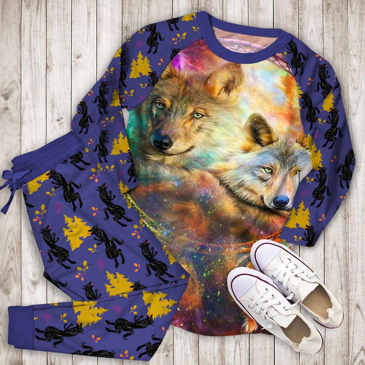 Wolf Dreamcatcher Pajama Set | Pajamas | Cotton Sleepwear Sets | Soft Long Sleeve Pjs | Raglan Shirt and Pants Set