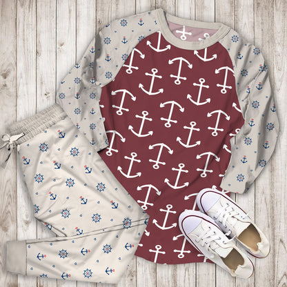Anchor Pajama Set | Pajamas | Cotton Sleepwear Sets | Soft Long Sleeve Pjs | Raglan Shirt and Pants Set