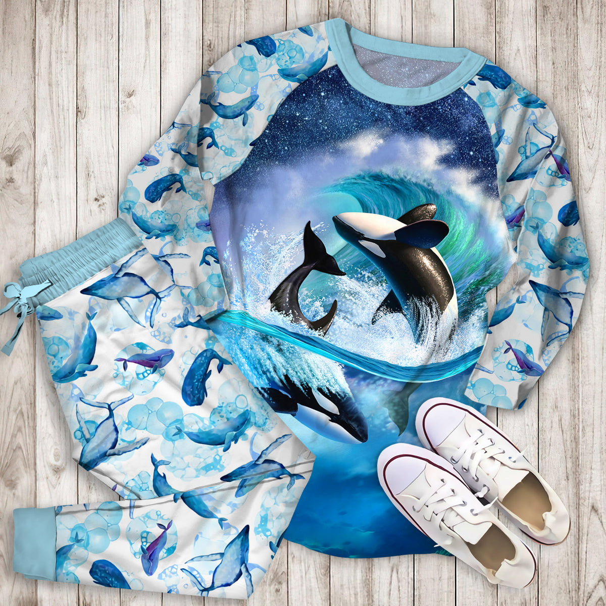 Whale Killer Pajama Set |Sleepwear Pjs Sets | Raglan Shirt Pants Set