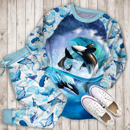 Whale Killer Pajama Set |Sleepwear Pjs Sets | Raglan Shirt Pants Set