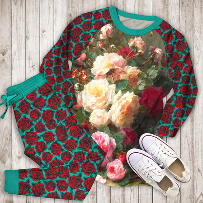 Rose Pajama Set | Pajamas | Cotton Sleepwear Sets | Soft Long Sleeve Pjs | Raglan Shirt and Pants Set
