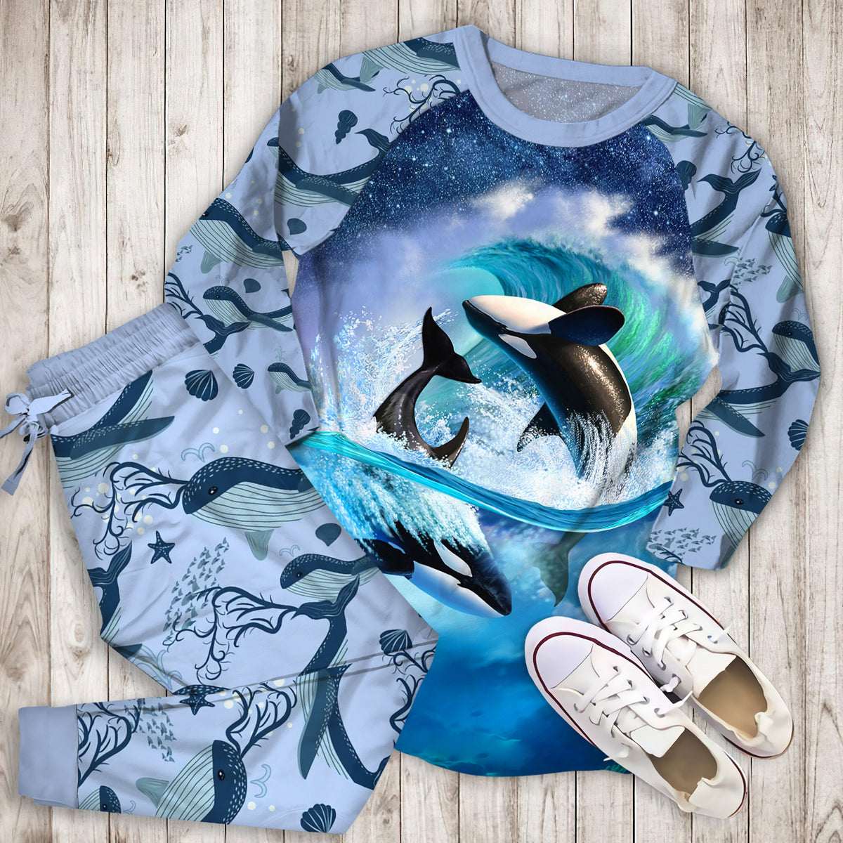 Whale Killer Pajama Set |Sleepwear Pjs Sets | Raglan Shirt Pants Set