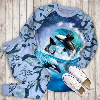 Whale Killer Pajama Set |Sleepwear Pjs Sets | Raglan Shirt Pants Set