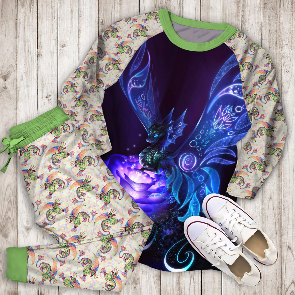Dragon Pajama Set |Sleepwear Pjs Sets | Raglan Shirt Pants Set