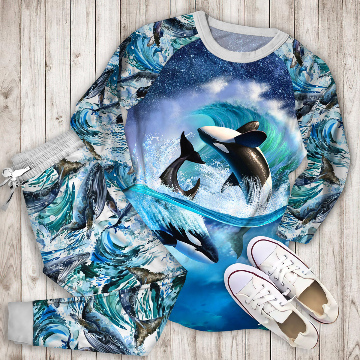 Whale Killer Pajama Set |Sleepwear Pjs Sets | Raglan Shirt Pants Set