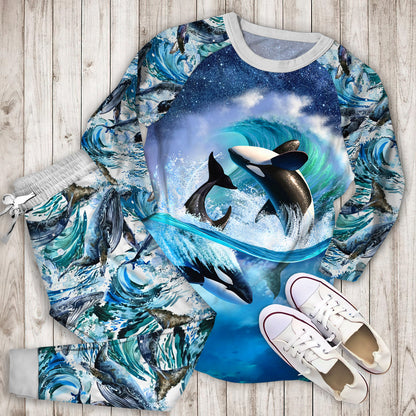 Whale Killer Pajama Set |Sleepwear Pjs Sets | Raglan Shirt Pants Set