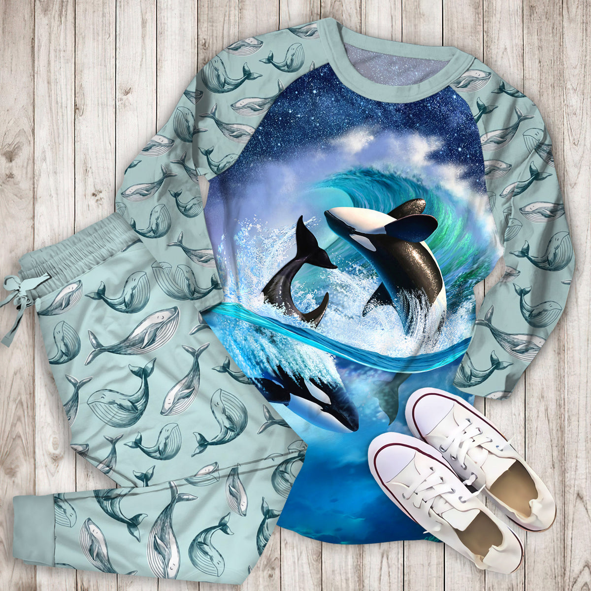Whale Killer Pajama Set |Sleepwear Pjs Sets | Raglan Shirt Pants Set