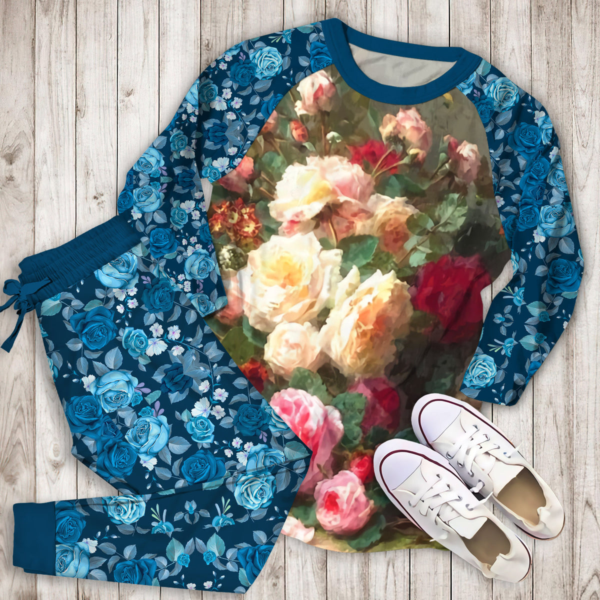 Rose Pajama Set | Pajamas | Cotton Sleepwear Sets | Soft Long Sleeve Pjs | Raglan Shirt and Pants Set